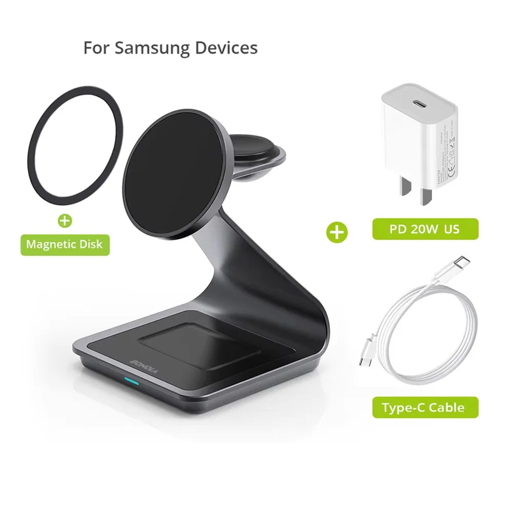 Bonola Magnetic 3 in 1 Wireless Charger Station for Samsung
