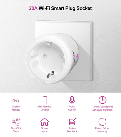 20A Tuya WiFi/ZigBee Smart Plug EU with Power Monitor