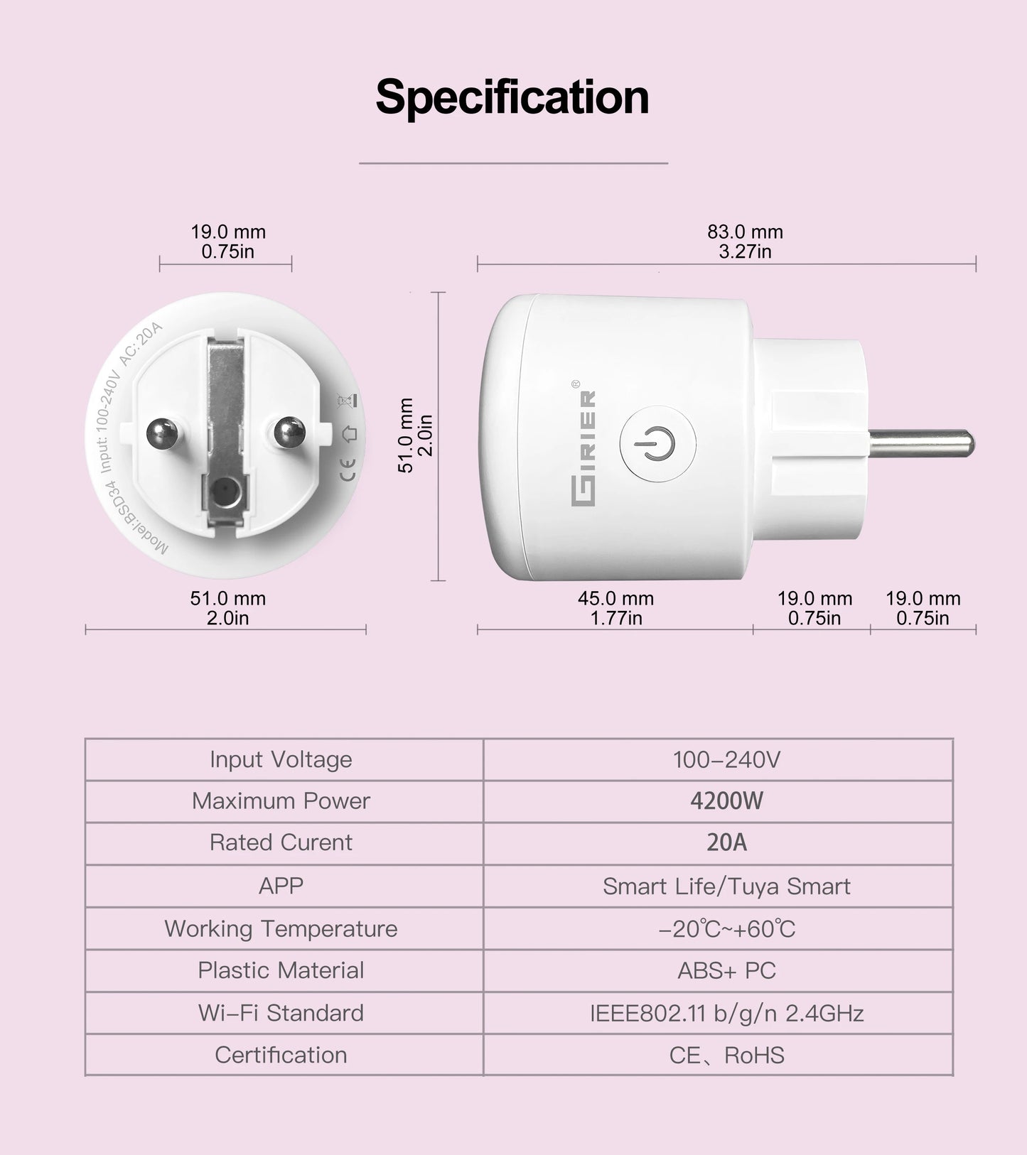20A Tuya WiFi/ZigBee Smart Plug EU with Power Monitor