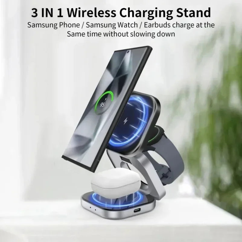 3 In 1 Foldable Fast Magnetic Wireless Charger Stand