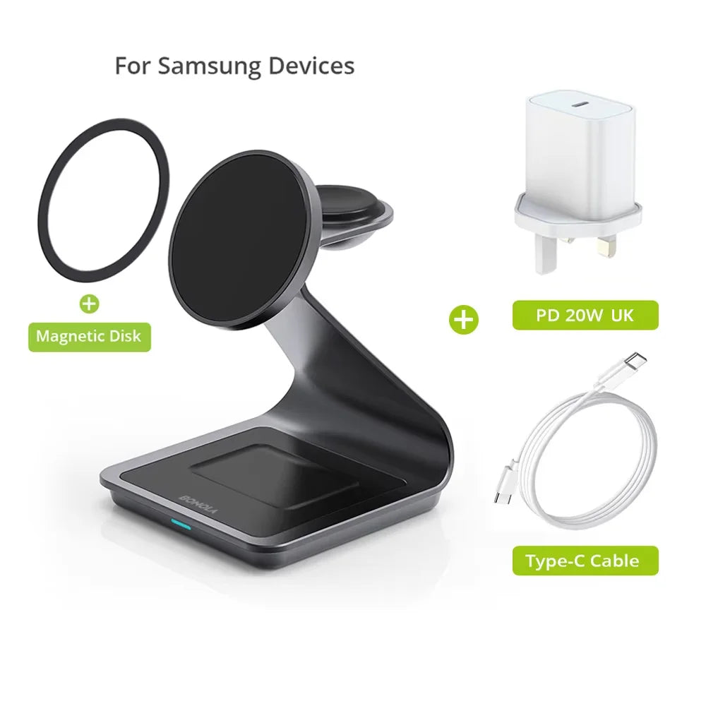 Bonola Magnetic 3 in 1 Wireless Charger Station for Samsung