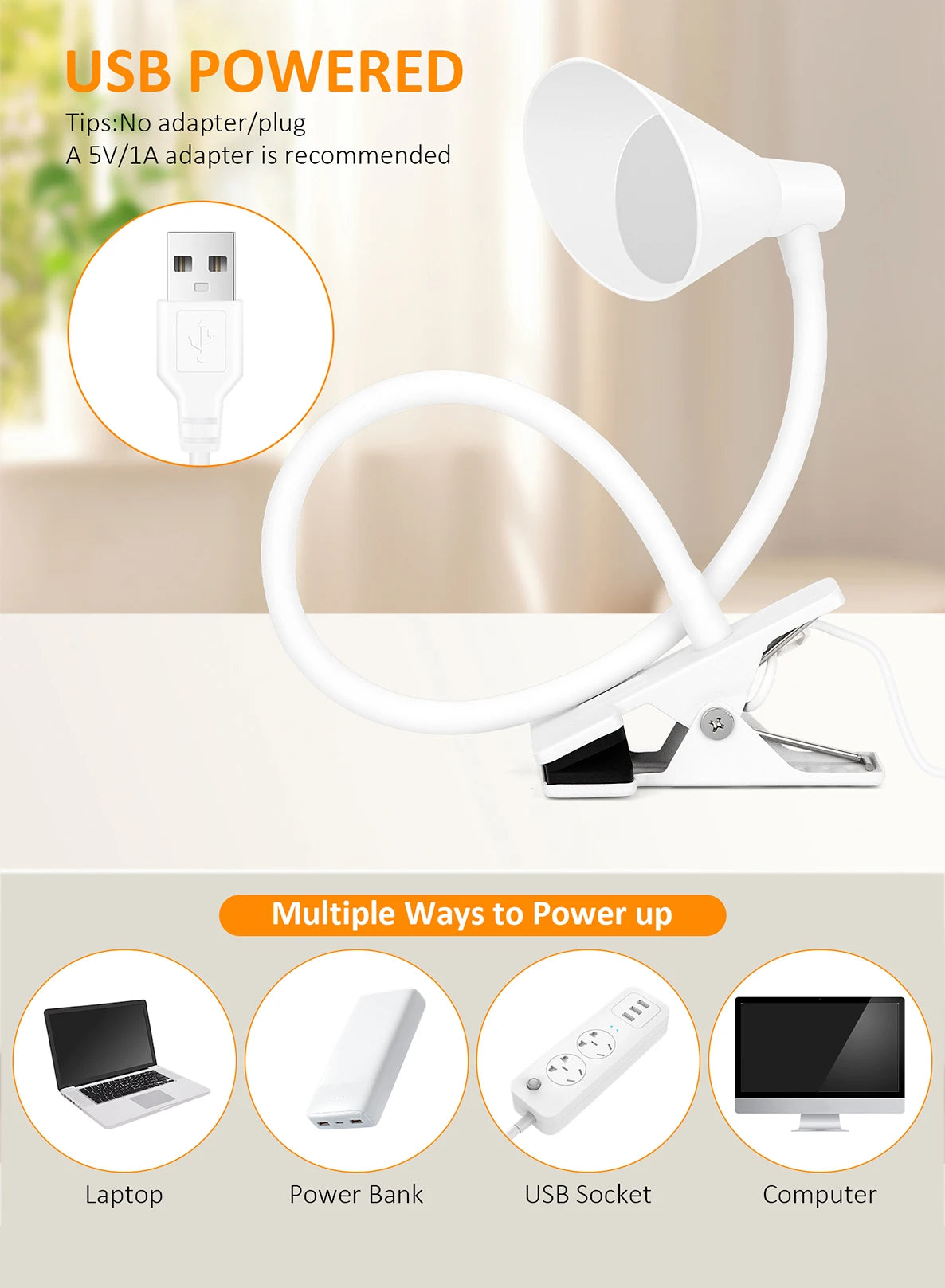 Reading Light, USB Clamp Lamp for ChildReading Book in Bed at Night