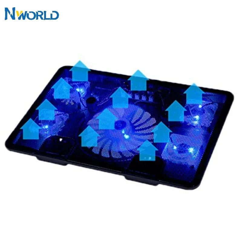 Genuine 5 Fan 2 USB Laptop Cooler Cooling Pad Base LED Notebook Computer Cooler