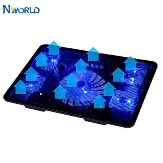 Genuine 5 Fan 2 USB Laptop Cooler Cooling Pad Base LED Notebook Computer Cooler