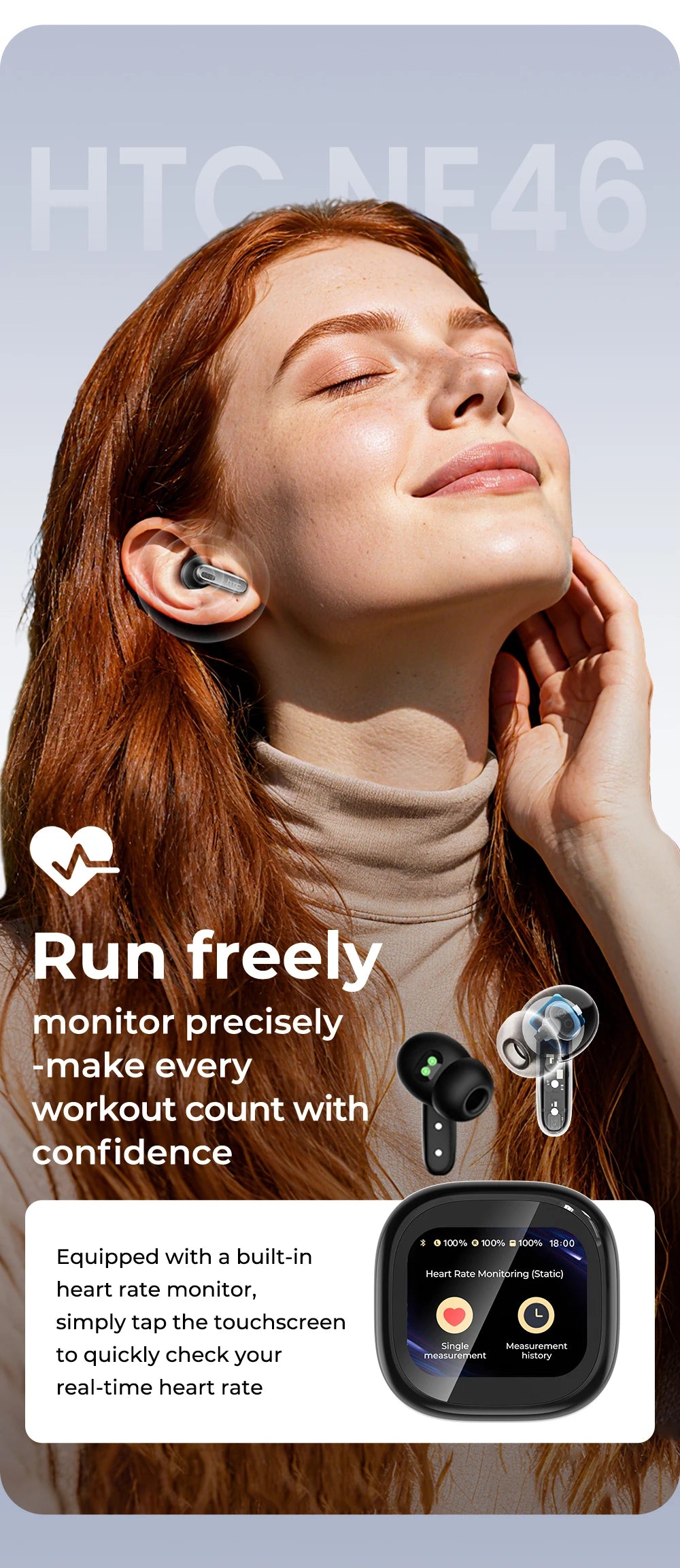 HTC NE46 TWS Earbuds BT 6.0 Heart Rate Monitoring Earbuds