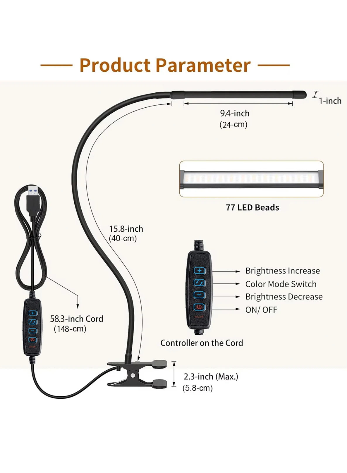 LED Desk Lamp with Clamp Dimmable