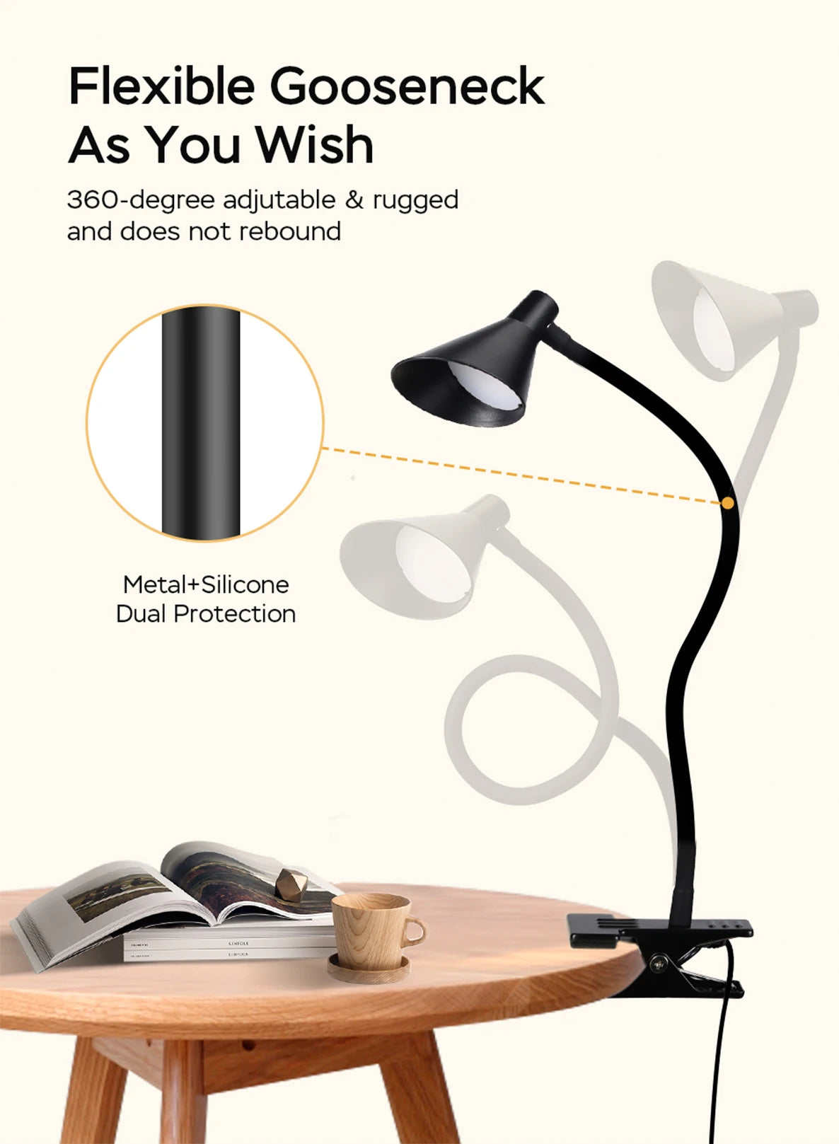 Reading Light, USB Clamp Lamp for ChildReading Book in Bed at Night