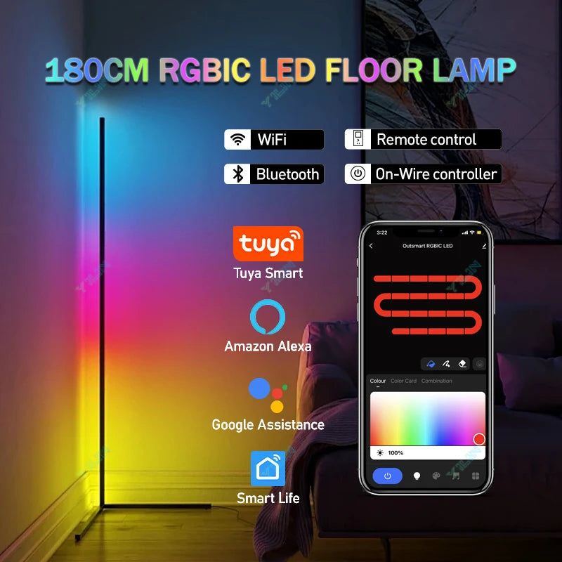 Upgrade 145/180CM Smart Floor Lamp RGBIC Tuya