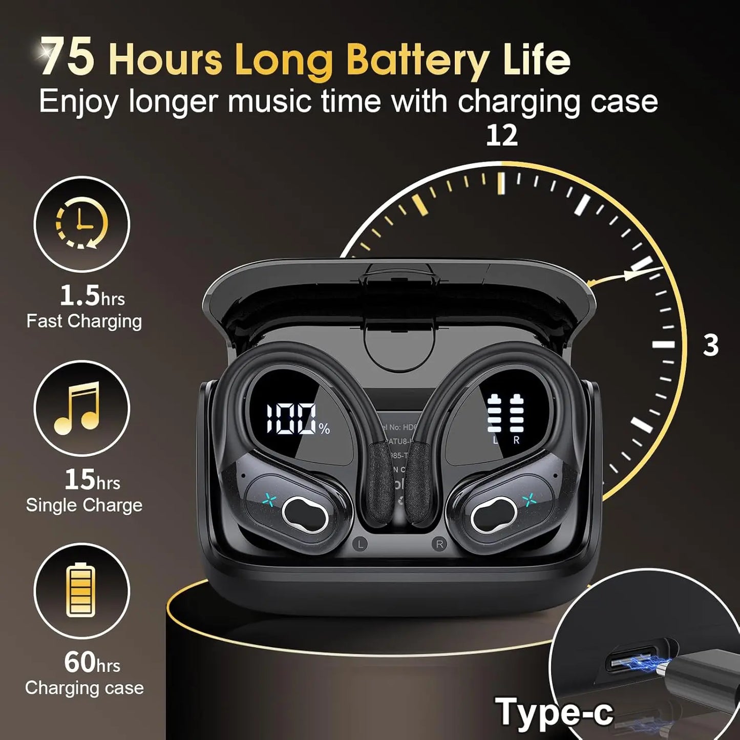 TWS Sports Earbuds Bluetooth Wireless Headphones LED Touch Hands-free Earphone
