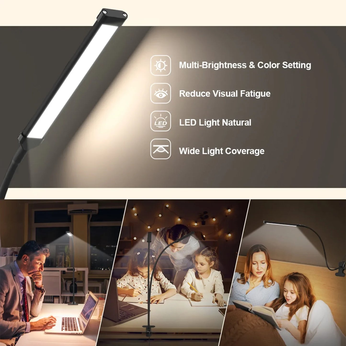 LED Desk Lamp with Clamp Dimmable