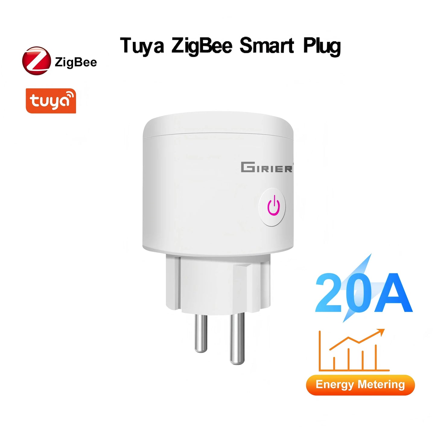 20A Tuya WiFi/ZigBee Smart Plug EU with Power Monitor