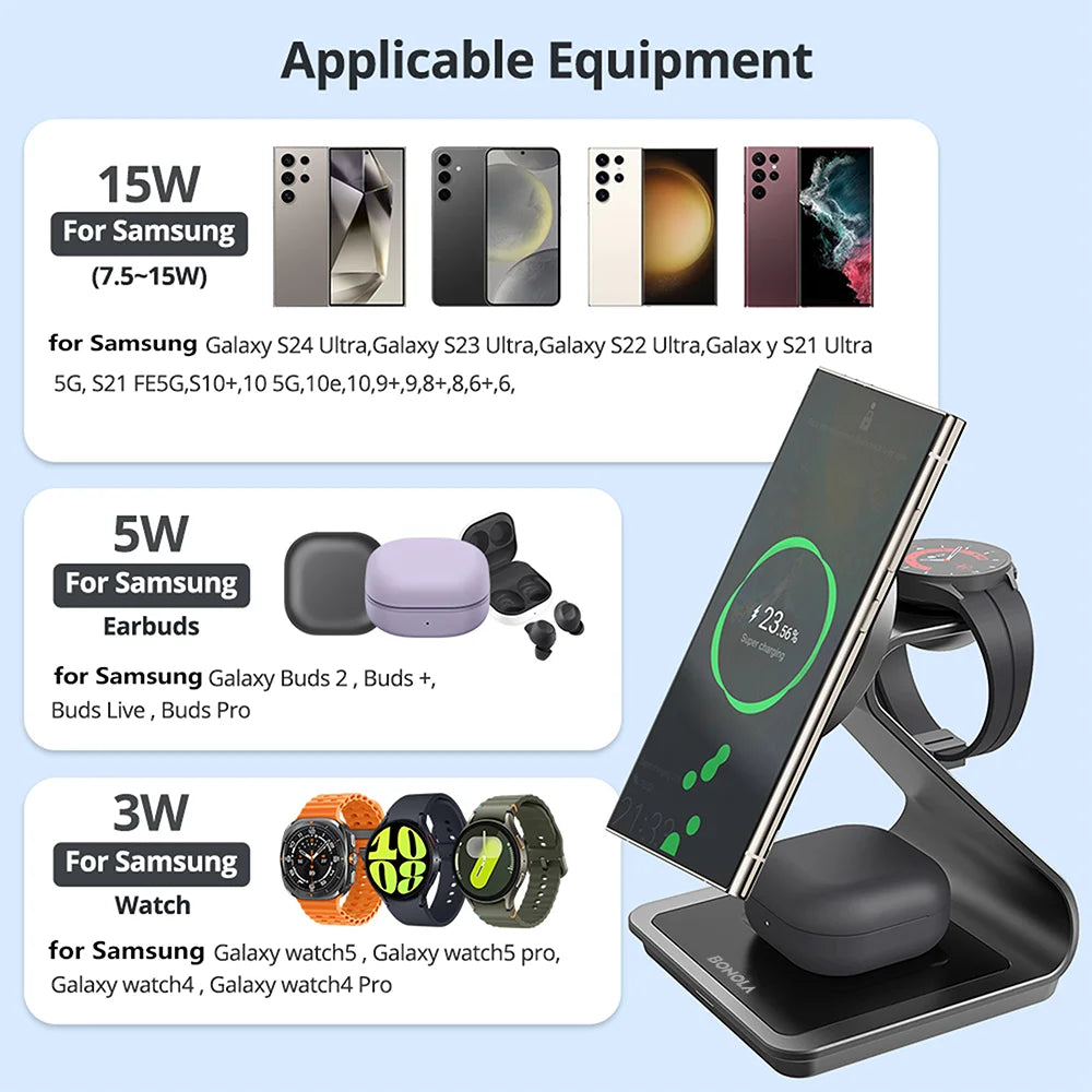 Bonola Magnetic 3 in 1 Wireless Charger Station for Samsung