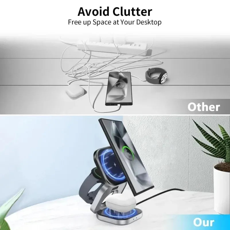 3 In 1 Foldable Fast Magnetic Wireless Charger Stand