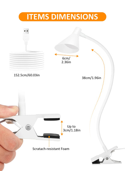 Reading Light, USB Clamp Lamp for ChildReading Book in Bed at Night