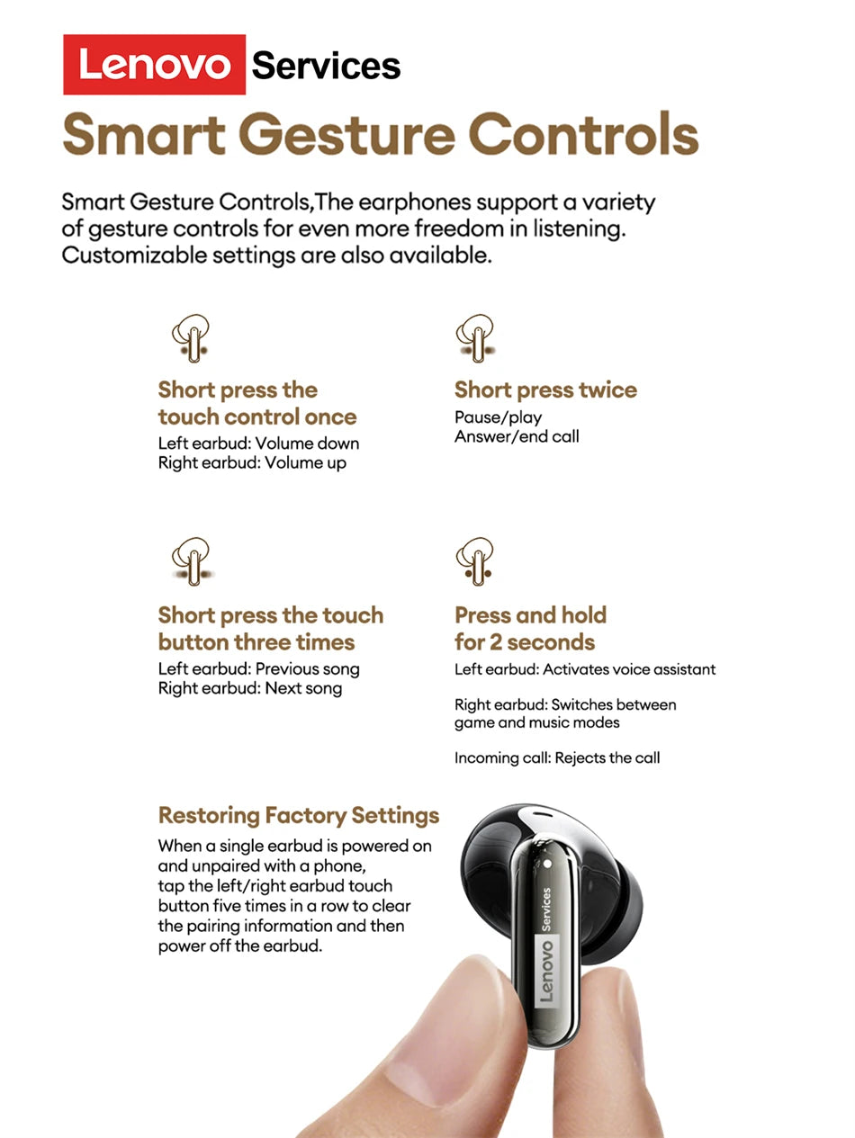 Lenovo LE208 TWS Bluetooth 6.0 Wireless Earbuds