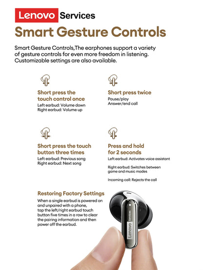 Lenovo LE208 TWS Bluetooth 6.0 Wireless Earbuds