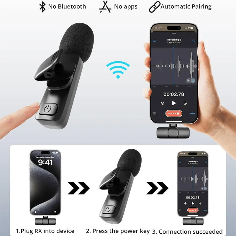 Wireless Lavalier Lapel Microphone for iPhone, iPad, Mini Video Recording