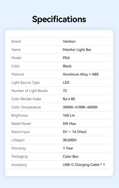 Vention LED Monitor Light Bar PC Laptop Screen Light Bar