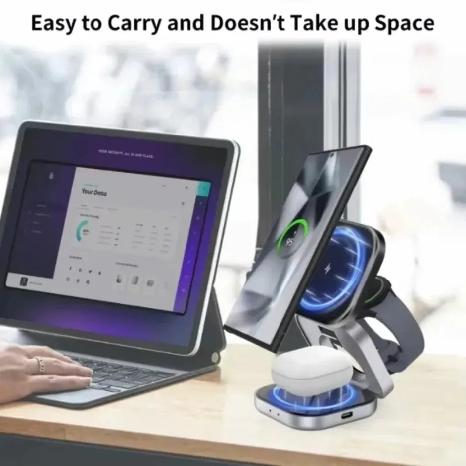 3 In 1 Foldable Fast Magnetic Wireless Charger Stand