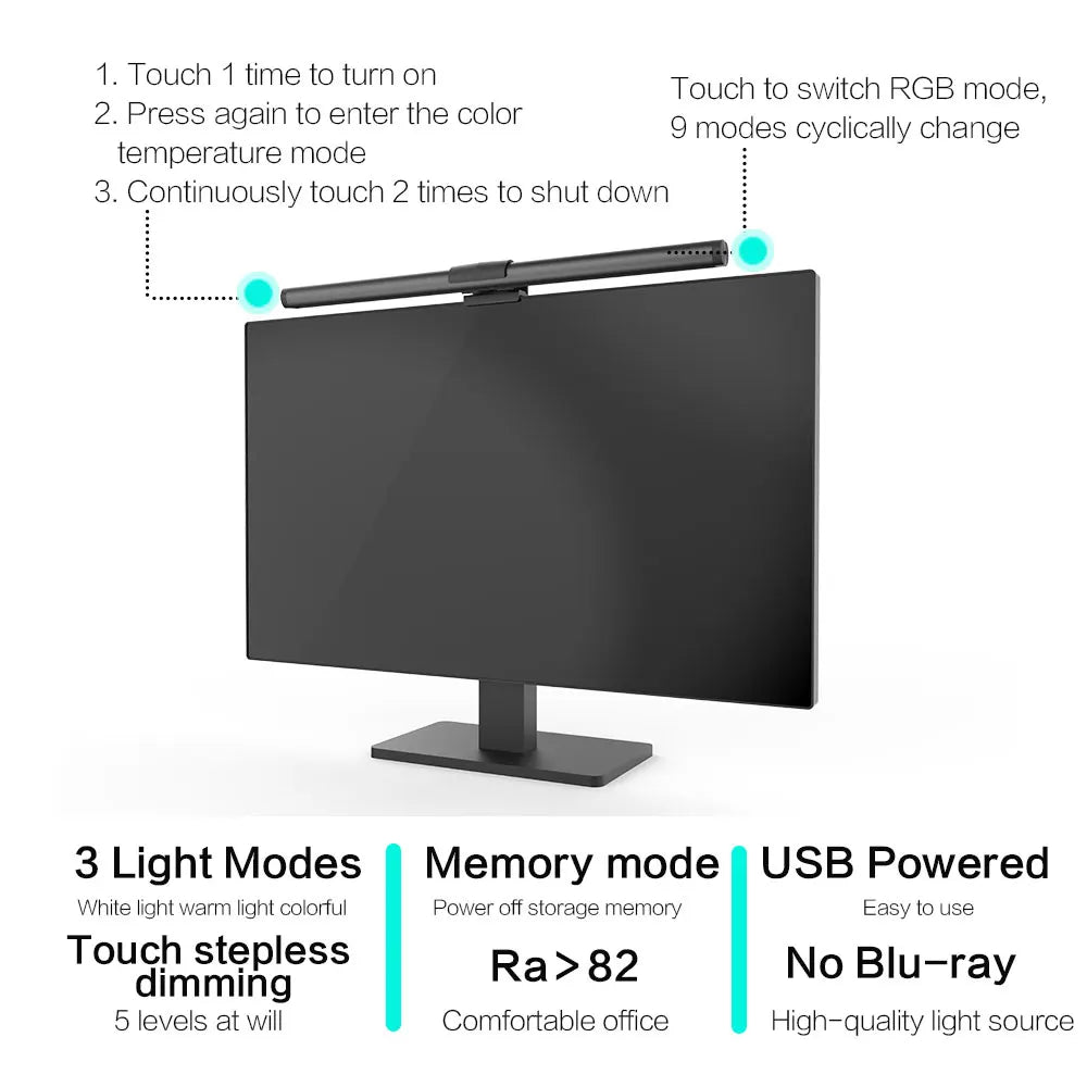 RGB Stepless Dimming Eye Protection LED Monitor Light Bar