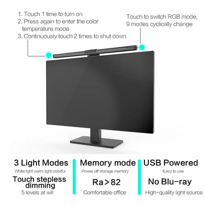 RGB Stepless Dimming Eye Protection LED Monitor Light Bar