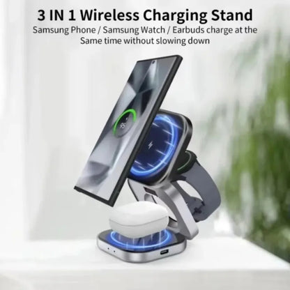 3 In 1 Foldable Fast Magnetic Wireless Charger Stand