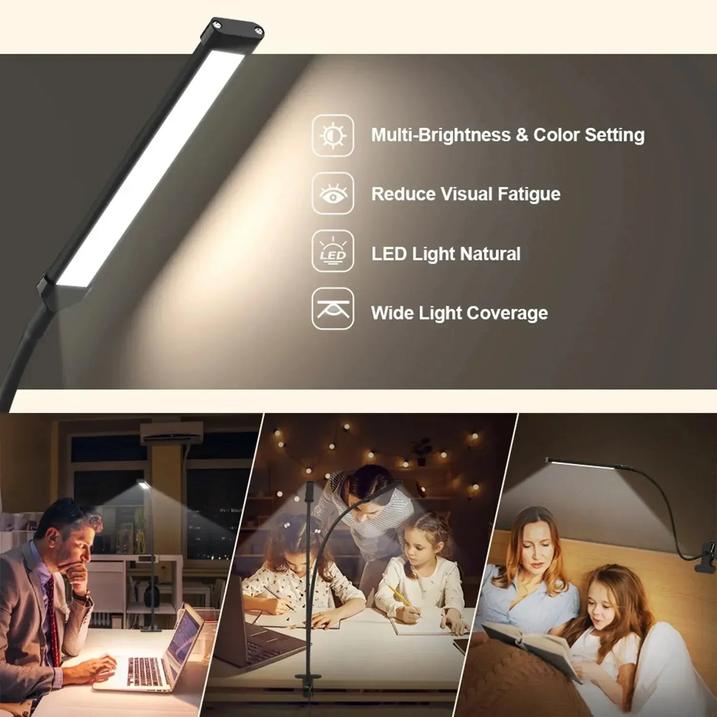 LED Desk Lamp with Clamp Dimmable