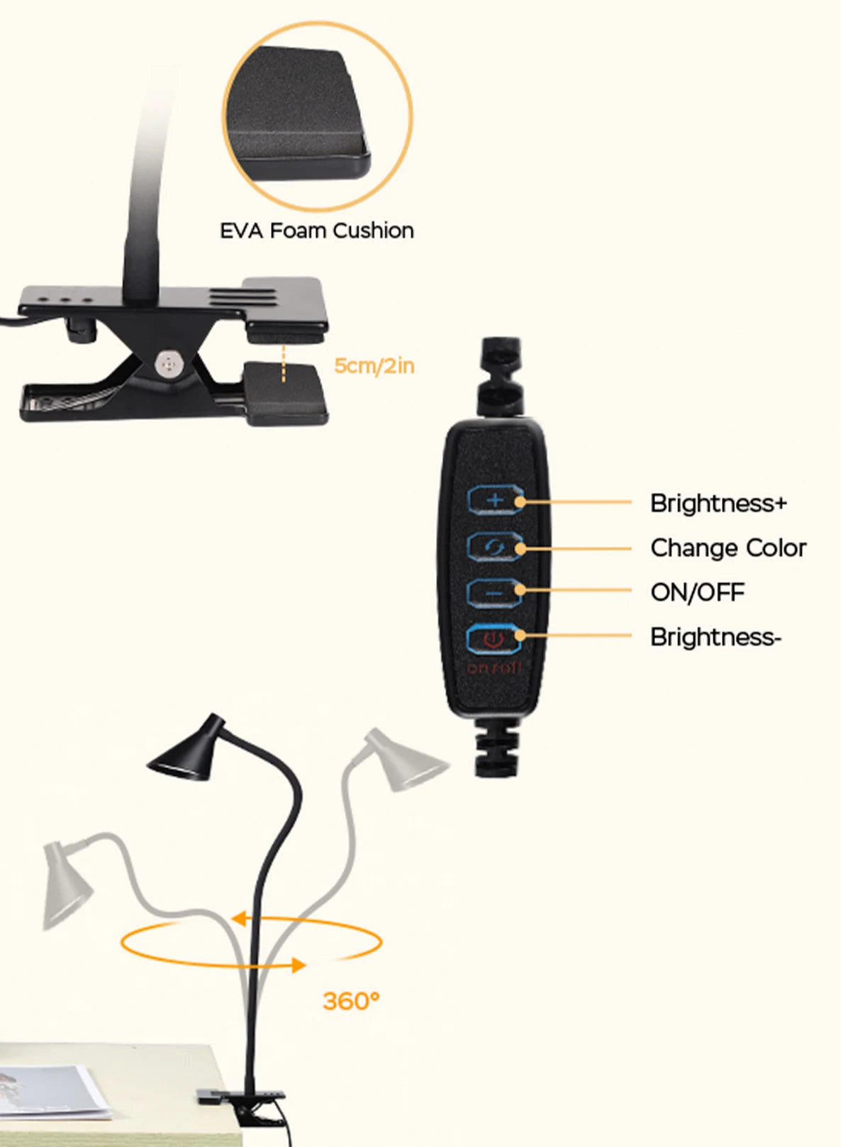 Reading Light, USB Clamp Lamp for ChildReading Book in Bed at Night