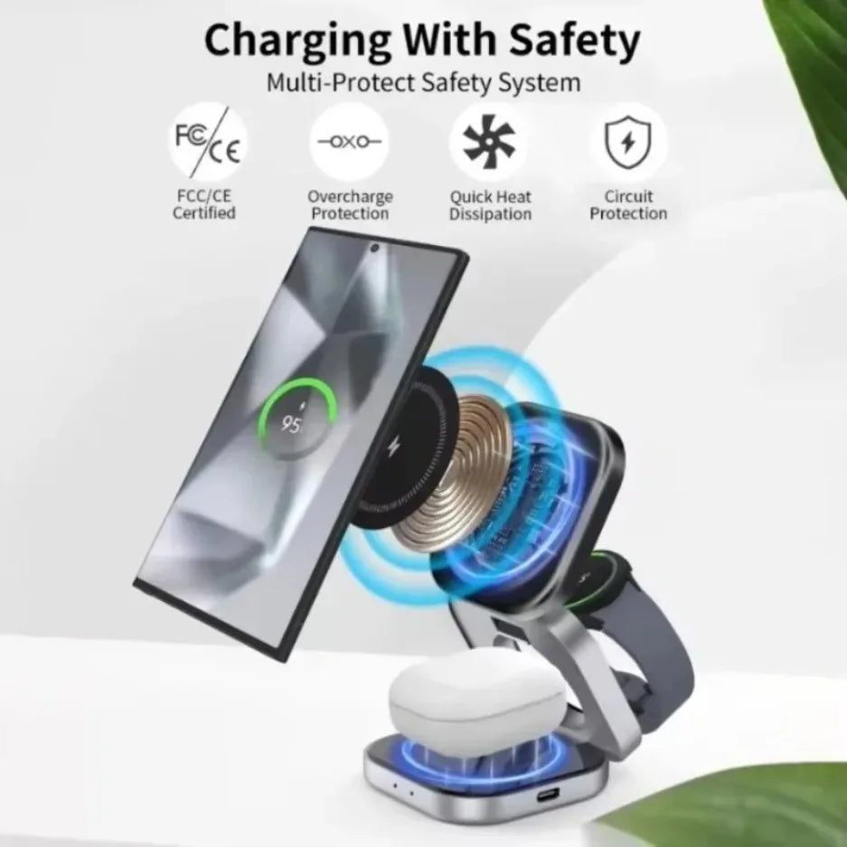 3 In 1 Foldable Fast Magnetic Wireless Charger Stand