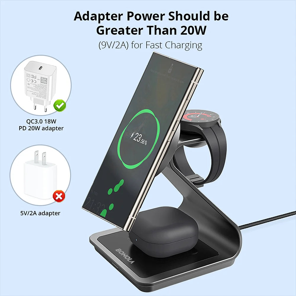 Bonola Magnetic 3 in 1 Wireless Charger Station for Samsung