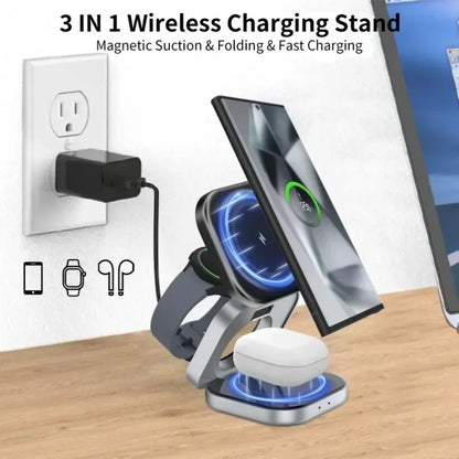 3 In 1 Foldable Fast Magnetic Wireless Charger Stand