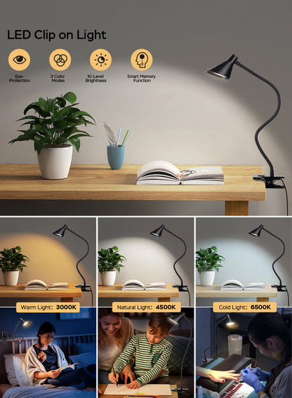 Reading Light, USB Clamp Lamp for ChildReading Book in Bed at Night