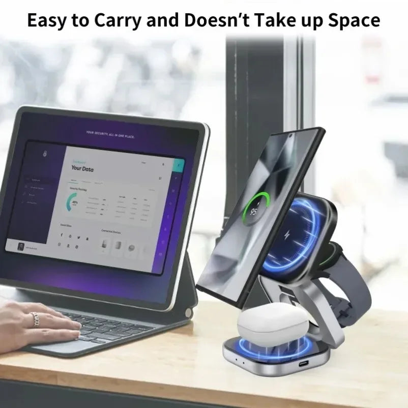 3 In 1 Foldable Fast Magnetic Wireless Charger Stand