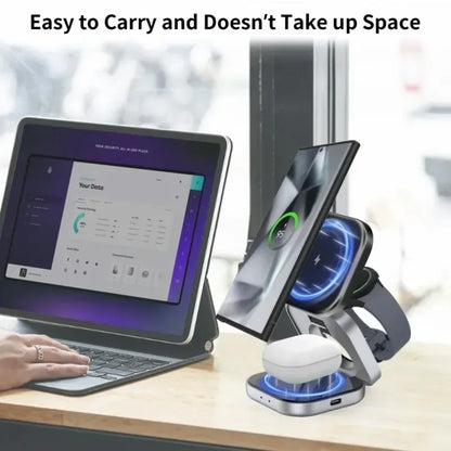3 In 1 Foldable Fast Magnetic Wireless Charger Stand