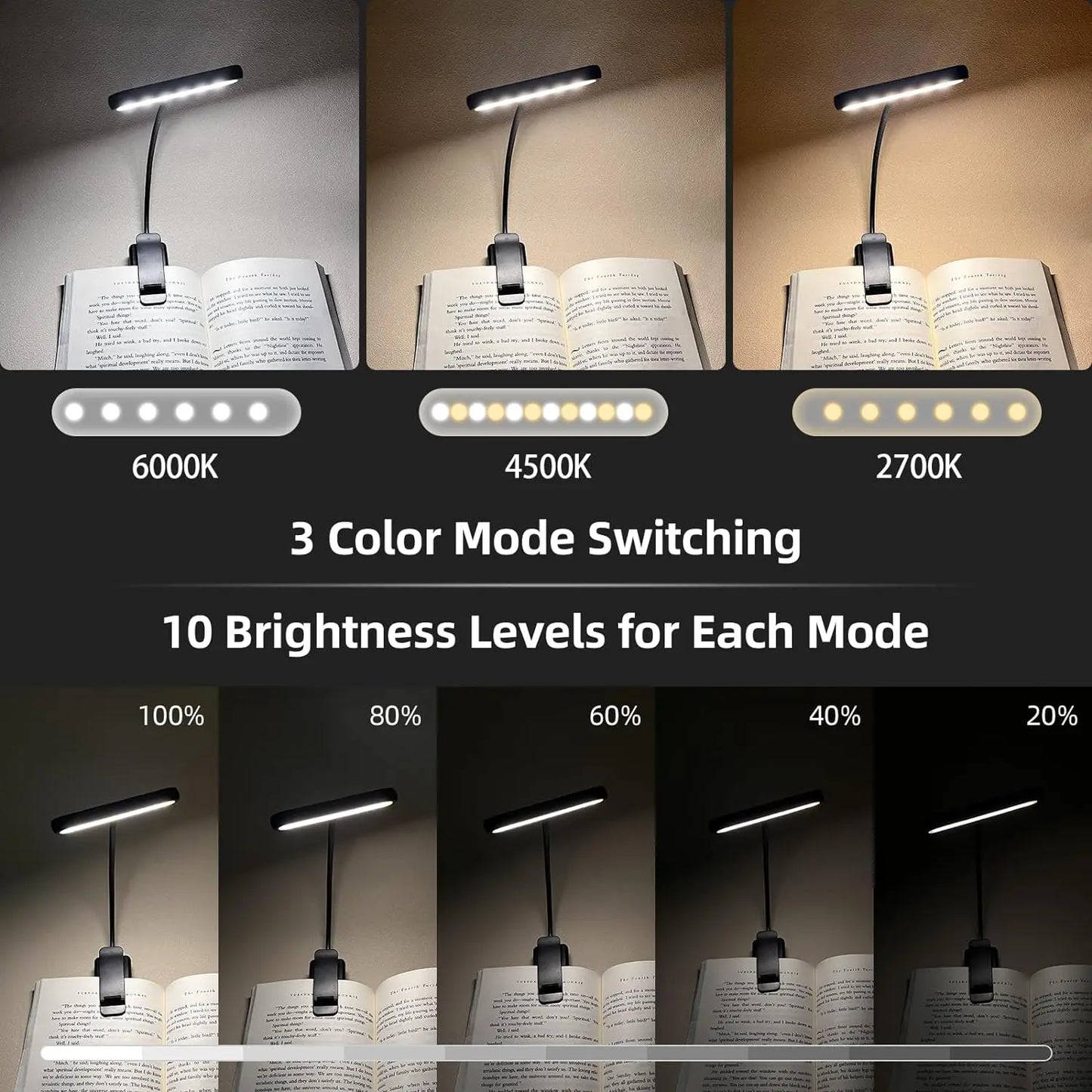 14Leds Book Light USB Rechargeable Reading Light Warm Cool