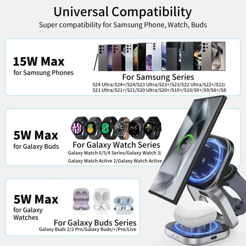 3 In 1 Foldable Fast Magnetic Wireless Charger Stand