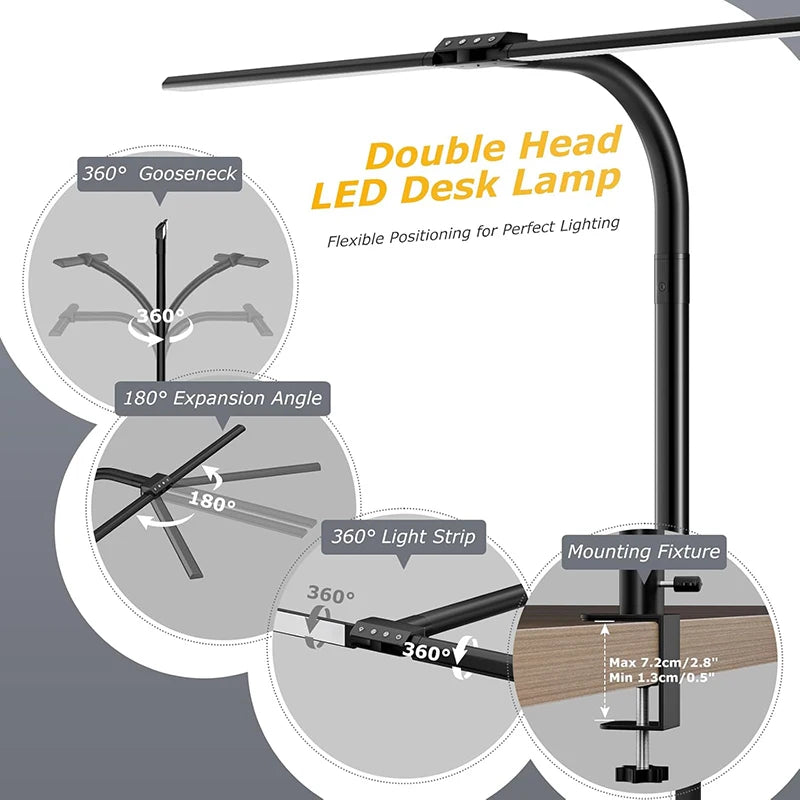 Double Single Head Dimmable LED Clip Desk Lamp