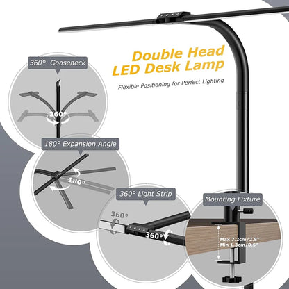 Double Single Head Dimmable LED Clip Desk Lamp
