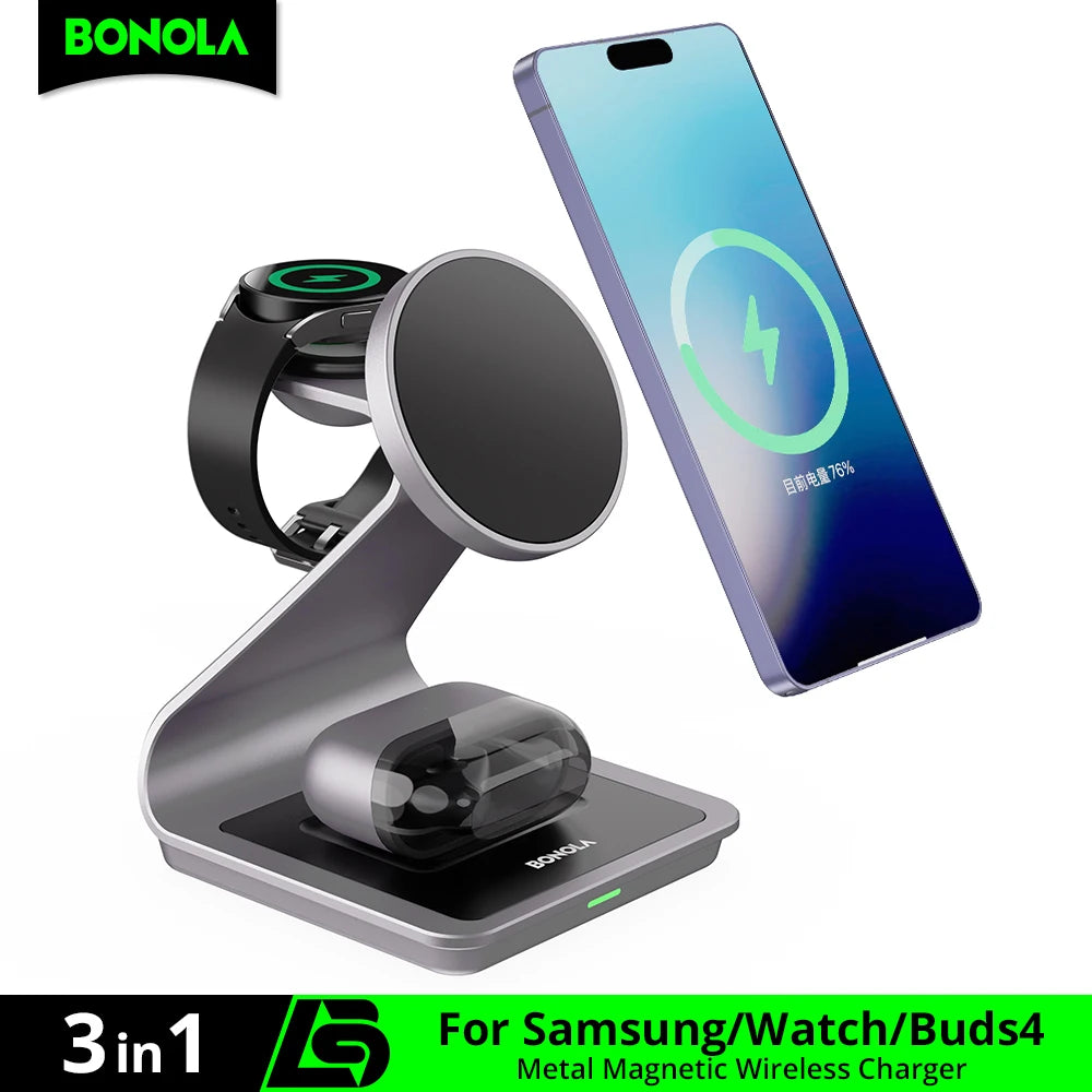 Bonola Magnetic 3 in 1 Wireless Charger Station for Samsung