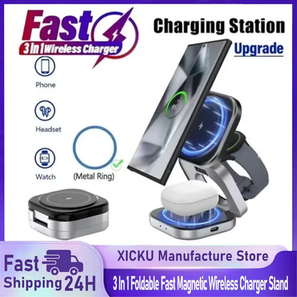 3 In 1 Foldable Fast Magnetic Wireless Charger Stand