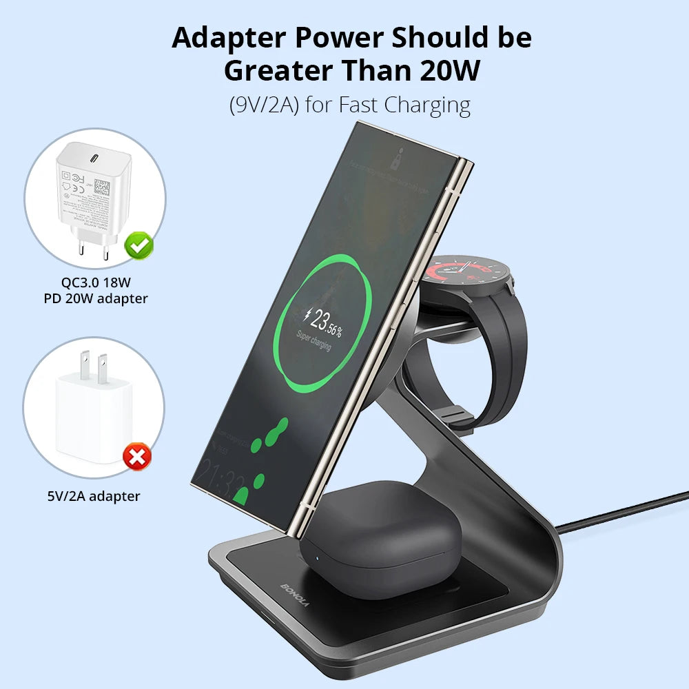 Bonola Magnetic 3 in 1 Wireless Charger Station for Samsung