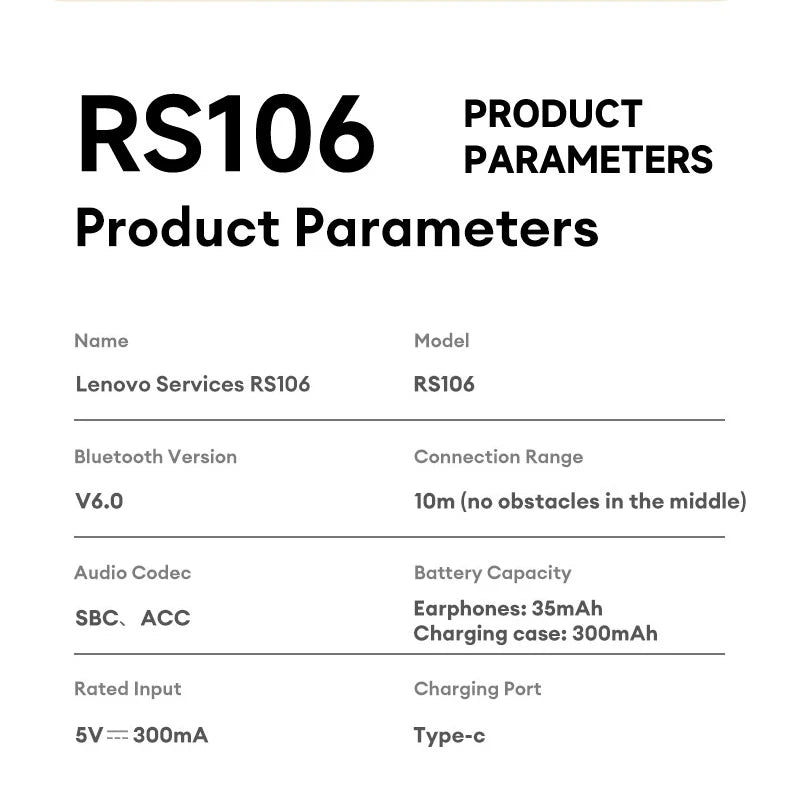Lenovo RS106 OWS Ear Clip Bluetooth 6.0 Earphones