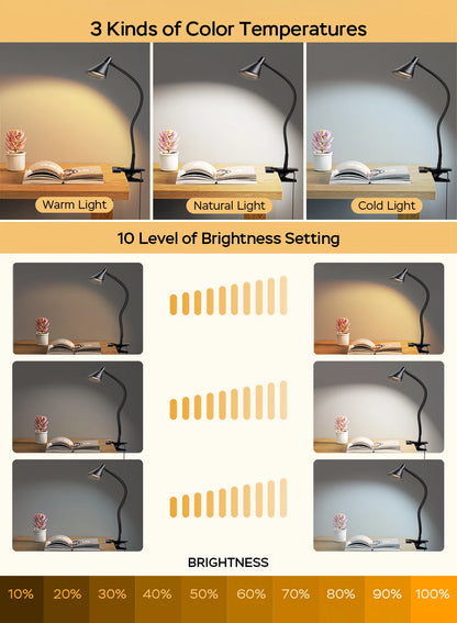 Reading Light, USB Clamp Lamp for ChildReading Book in Bed at Night